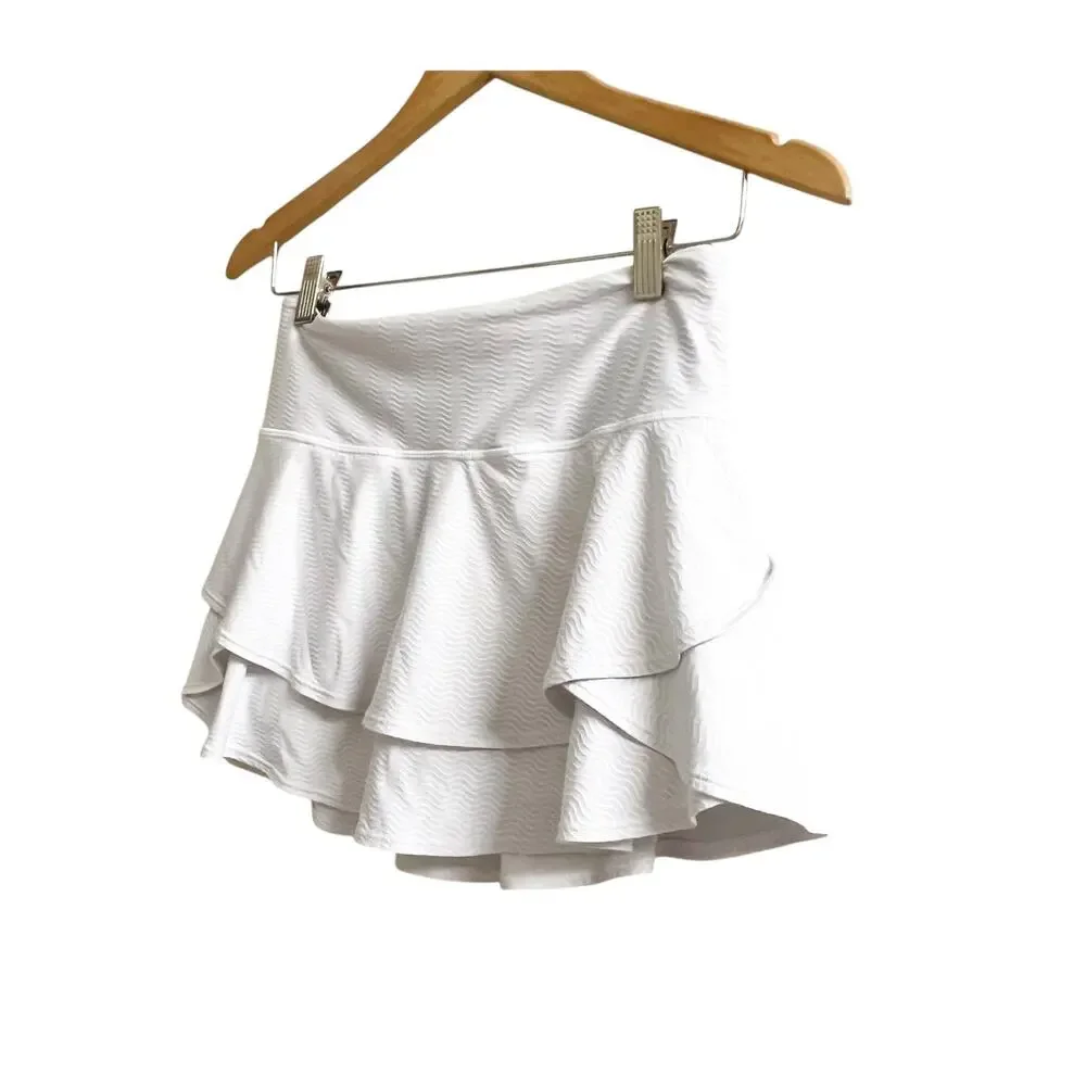 Athleta Serve Skort Girls Size XL White Squiggle Textured Ruffled Sportswear